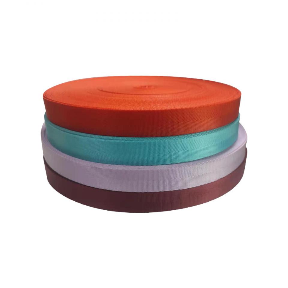 Recycled material herringbone woven tape, colored handheld strap